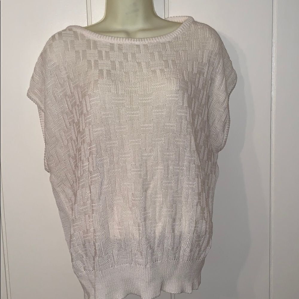 Vtg 80s ivory weave patterned sleeveless sweater - Picture 1 of 6